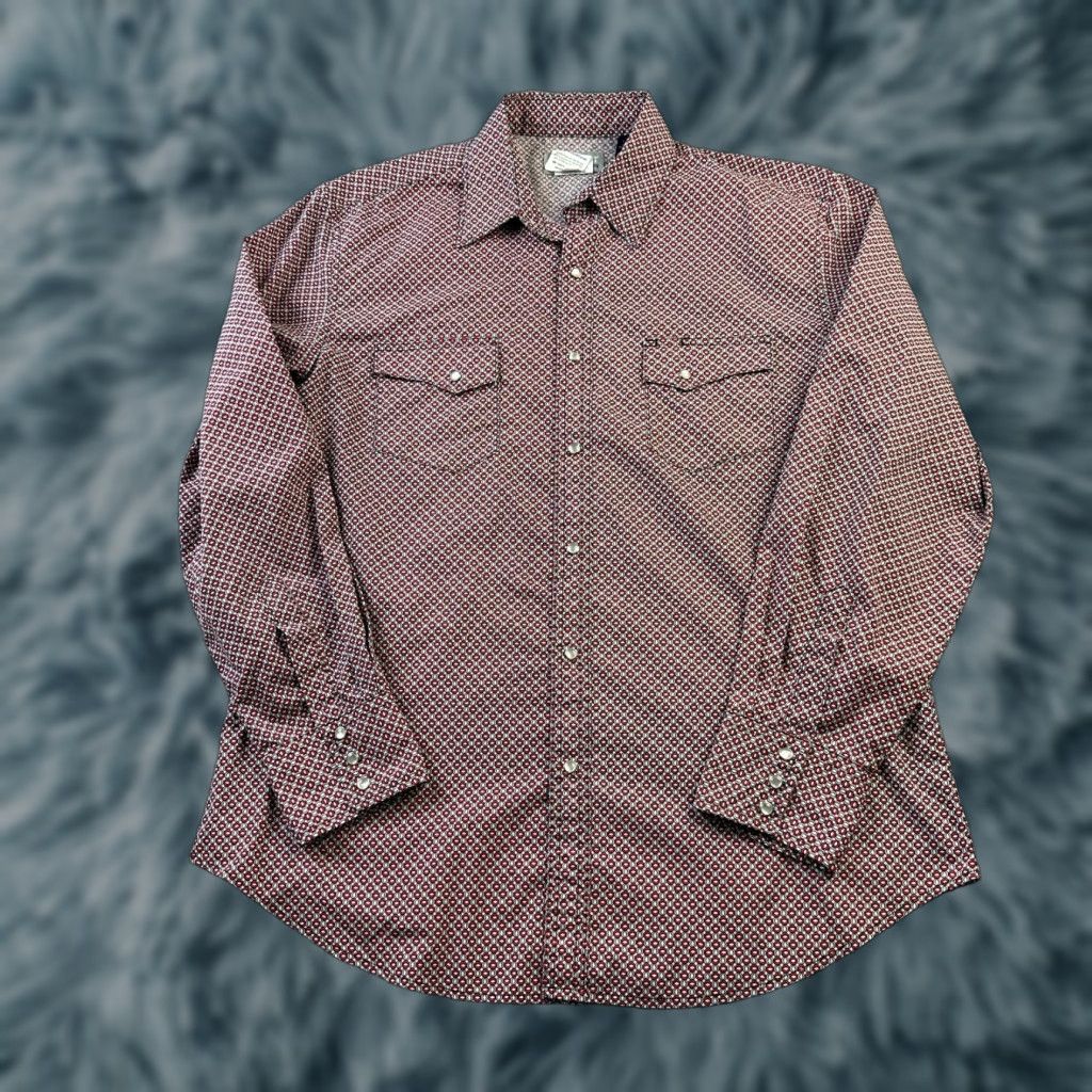 Wrangler VINTAGE Wrangler Wrancher Shirt Mens Large Red All Over Print Pearl Snap Western Size US L / EU 52-54 / 3 - 1 Thumbnail