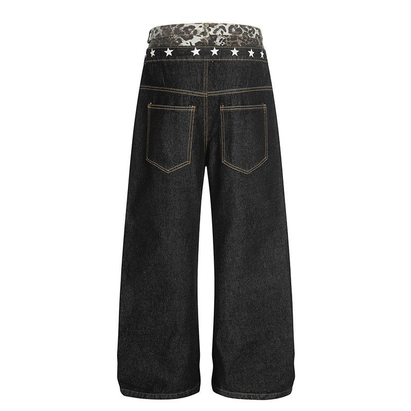 Jean American patchwork leopard print double-waist belt jeans Size US 32 / EU 48 - 2 Thumbnail