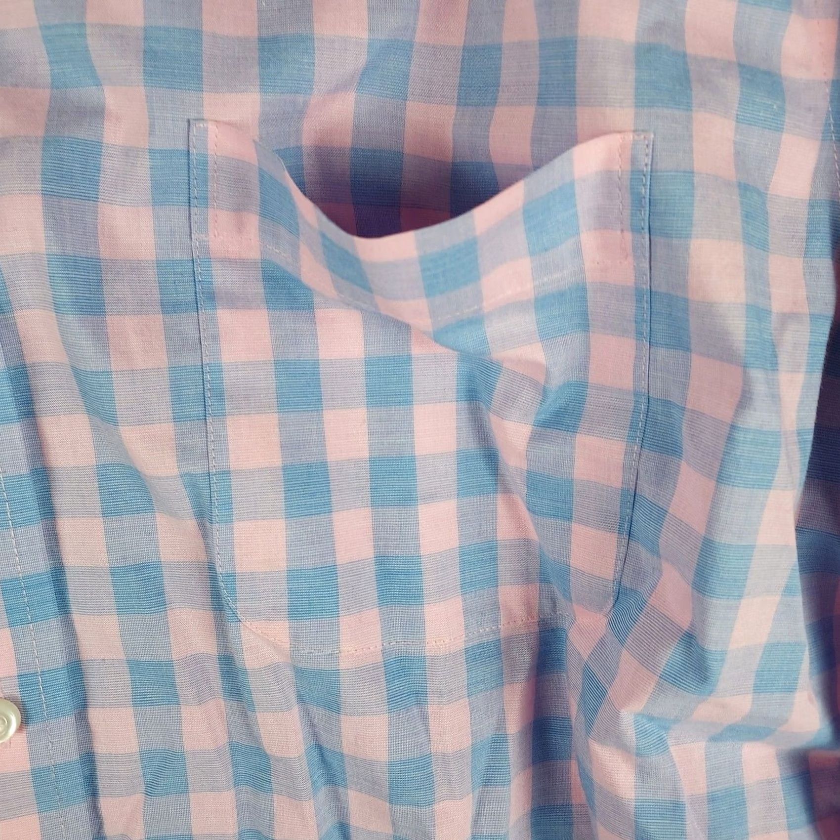 Stafford Stafford Dress Shirt Pink Blue Gingham 16 Regular Mens Long Sleeve Button-Down Collared Travel Business Knit? Size 42R - 3 Thumbnail