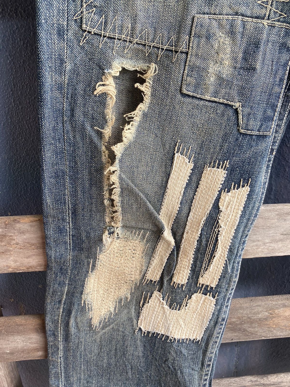Japanese Brand × Takeo Kikuchi × Vintage Vintage Takeo Kikuchi Rework Style Distressed Jeans Size US 30 / EU 46 - 3 Thumbnail