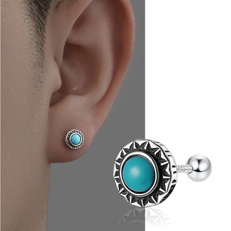 Diamond Earrings x Jewelry Turquoise Stone Hip-Hop Earrings One Pairs Chrome Jewelry in Silver