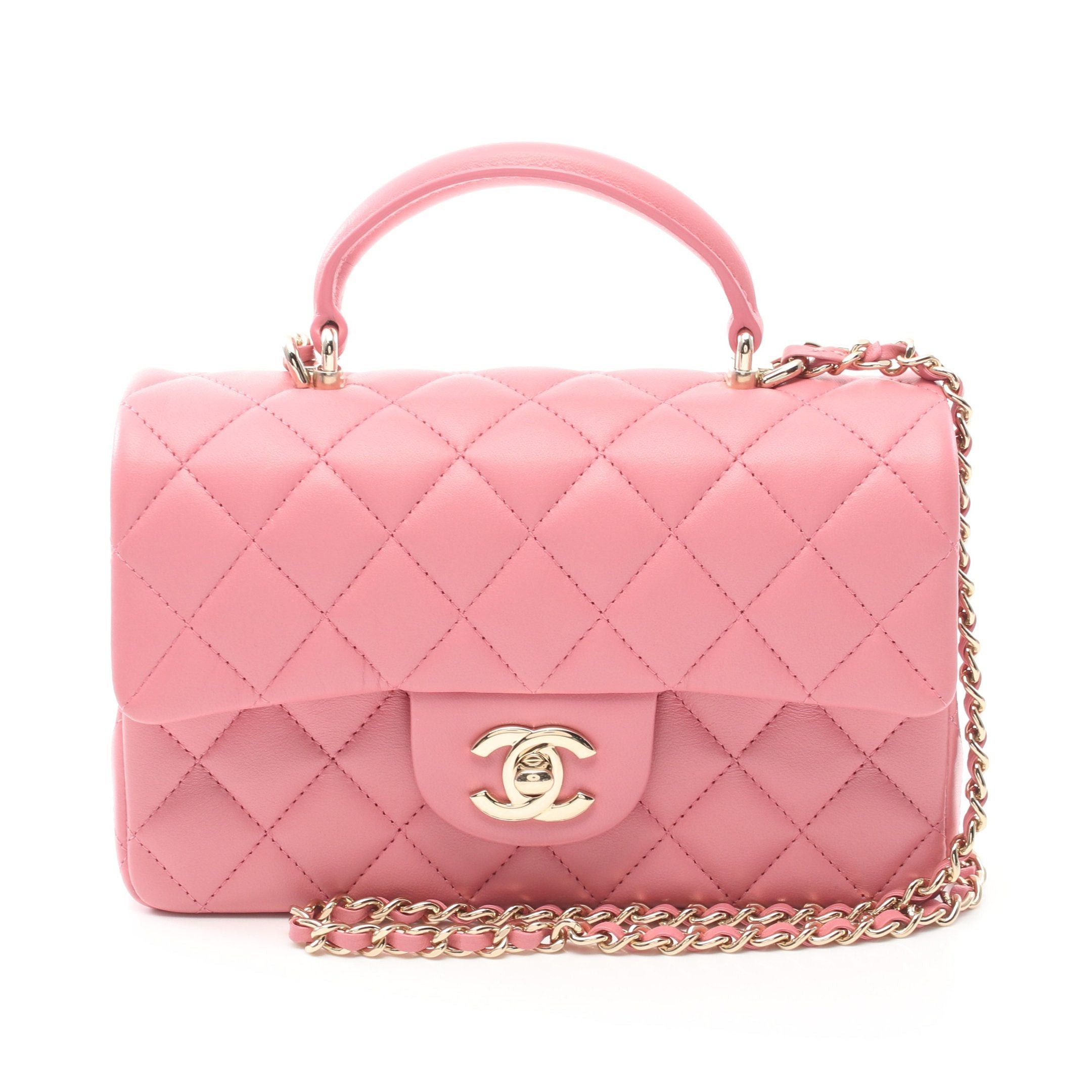 Chanel Chanel Matelasse Top Handle Chain Shoulder Bag Lambskin Pink Gold Hardware Size ONE SIZE - 1 Thumbnail