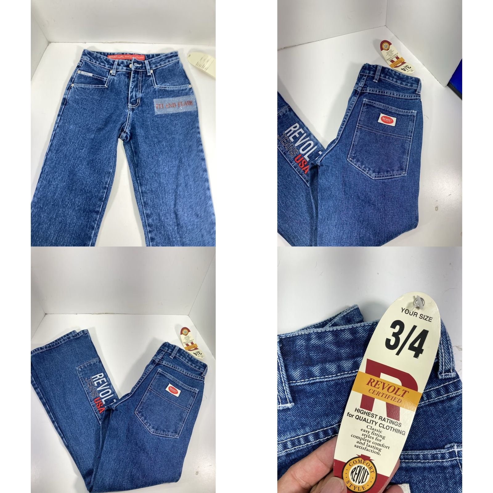 Denime VINTAGE Revolt Fit Flair Jeans Women 26X30 Blue Denim Bootcut 100% Cotton NOS NWT Size 26" / US 2 / IT 38 - 10 Thumbnail
