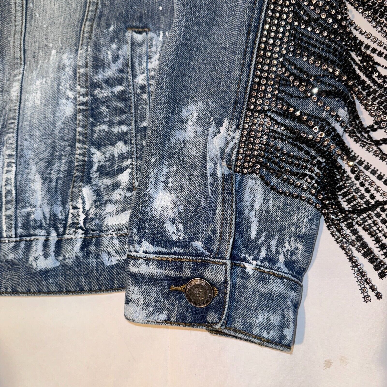 Reason Reasons Denim Cowgirl Jacket - M - Rhinestone Tassel Paint S Size M / US 6-8 / IT 42-44 - 4 Thumbnail