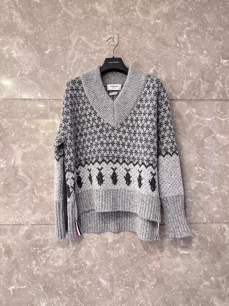 Thom Browne Grey Patterned Wool Sweater- dmc