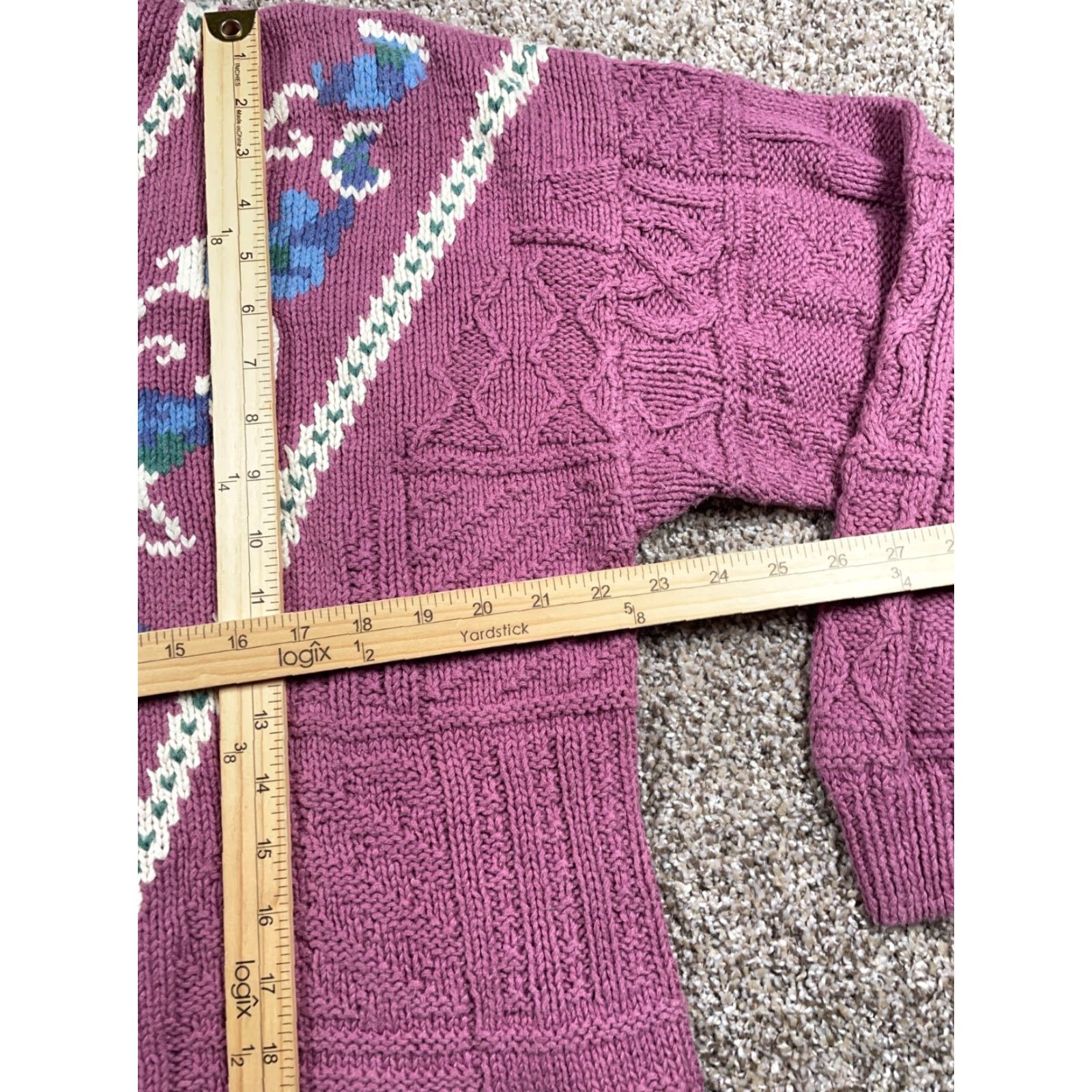 Vintage VINTAGE Women's Sweater XL Pink Paisley Hand Knit V-Neck Heavyweight Cotton Ramie 90s Hippie Retro Womens Size XL / US 12-14 / IT 48-50 - 7 Thumbnail