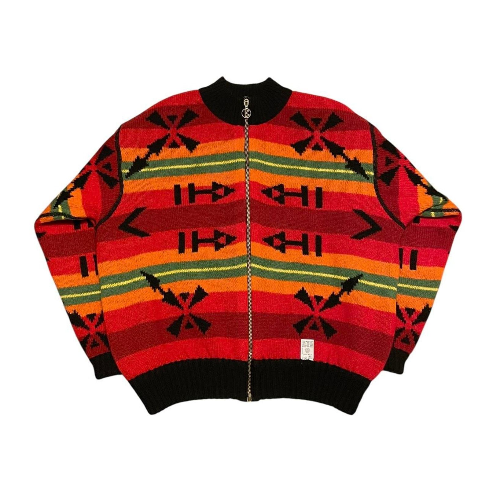 United Colors Of Benetton VTG 90s Benetton Aztec print reversible zip up wool sweater Size US M / EU 48-50 / 2 - 5 Thumbnail