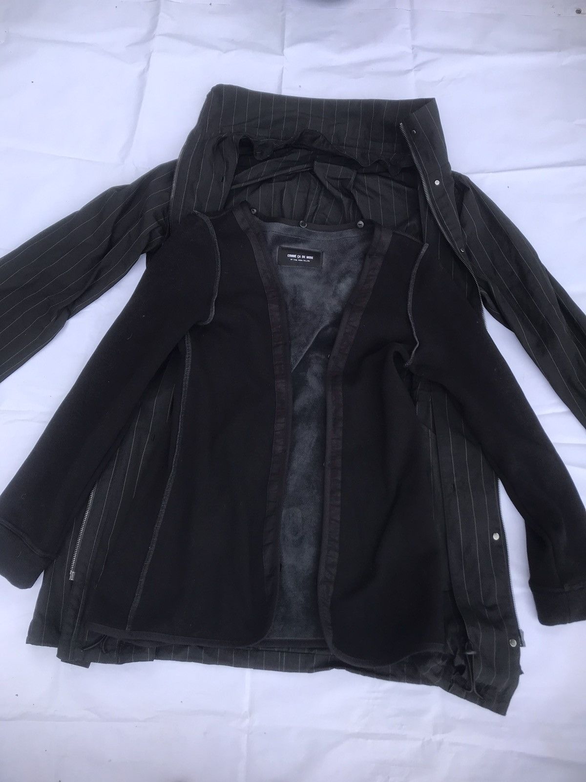 Comme Ca Ism × Designer × Japanese Brand Comme Ca Du Mode Japan Pinstripe Fleece Lined Zipper Coat Size M / US 6-8 / IT 42-44 - 1 Thumbnail