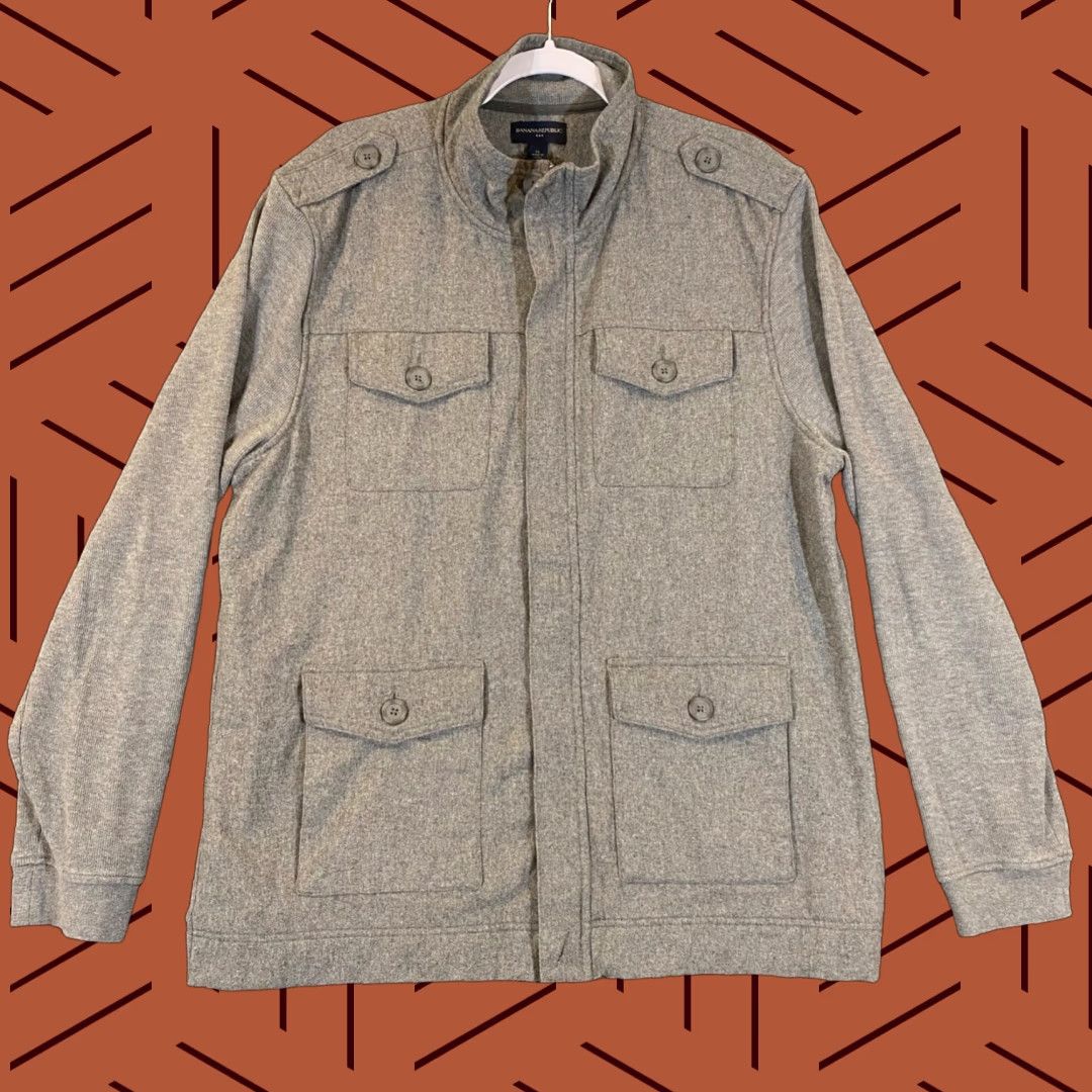 Banana Republic Banana Republic Sweater Mens XL Gray Wool Epaulet Chore Guayabera Jacket Size US XL / EU 56 / 4 - 1 Thumbnail