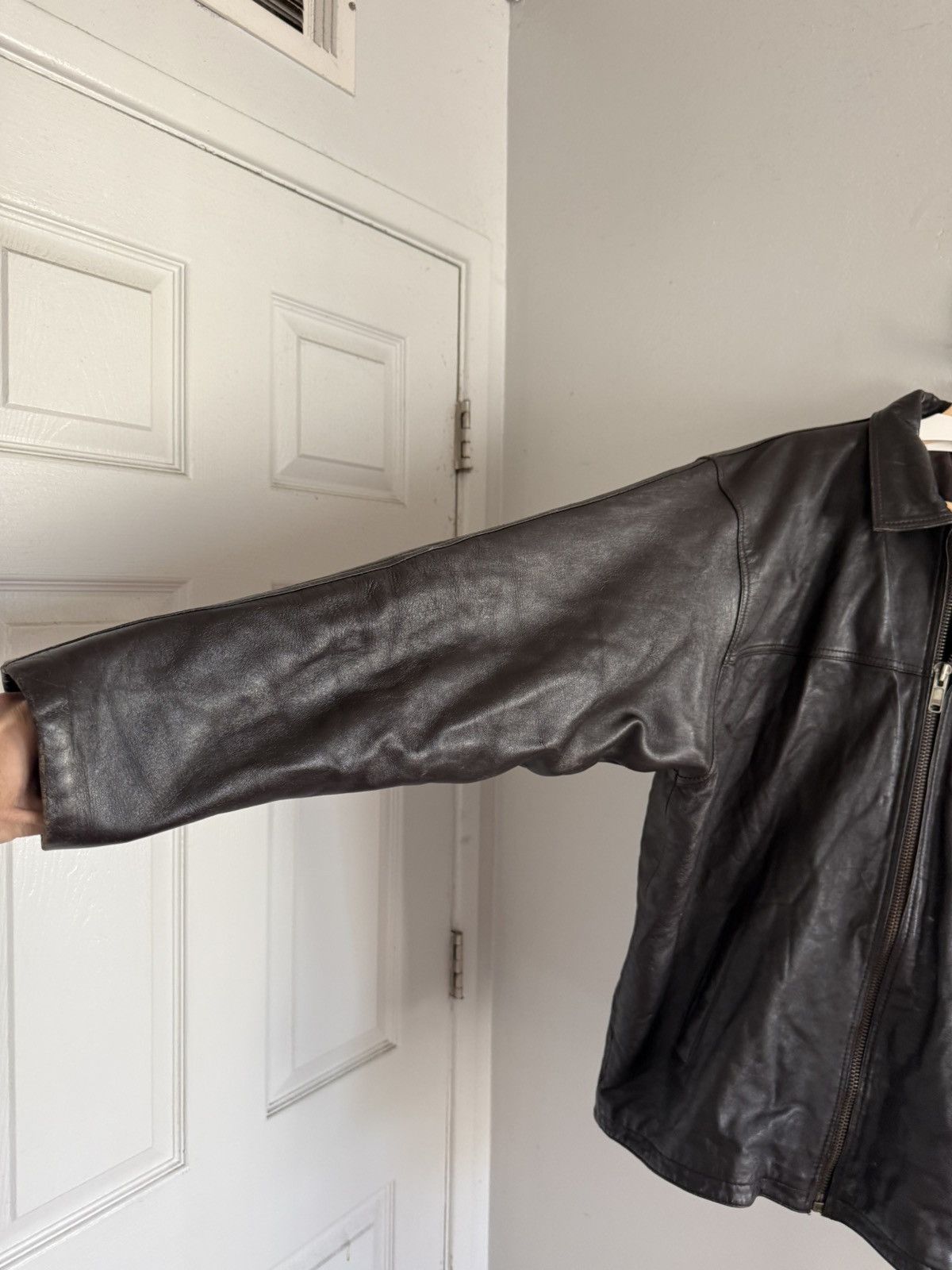 Vintage Vintage Leather Aged Zip Filled Lined Blouson Jacket Brown Size US L / EU 52-54 / 3 - 14 Thumbnail