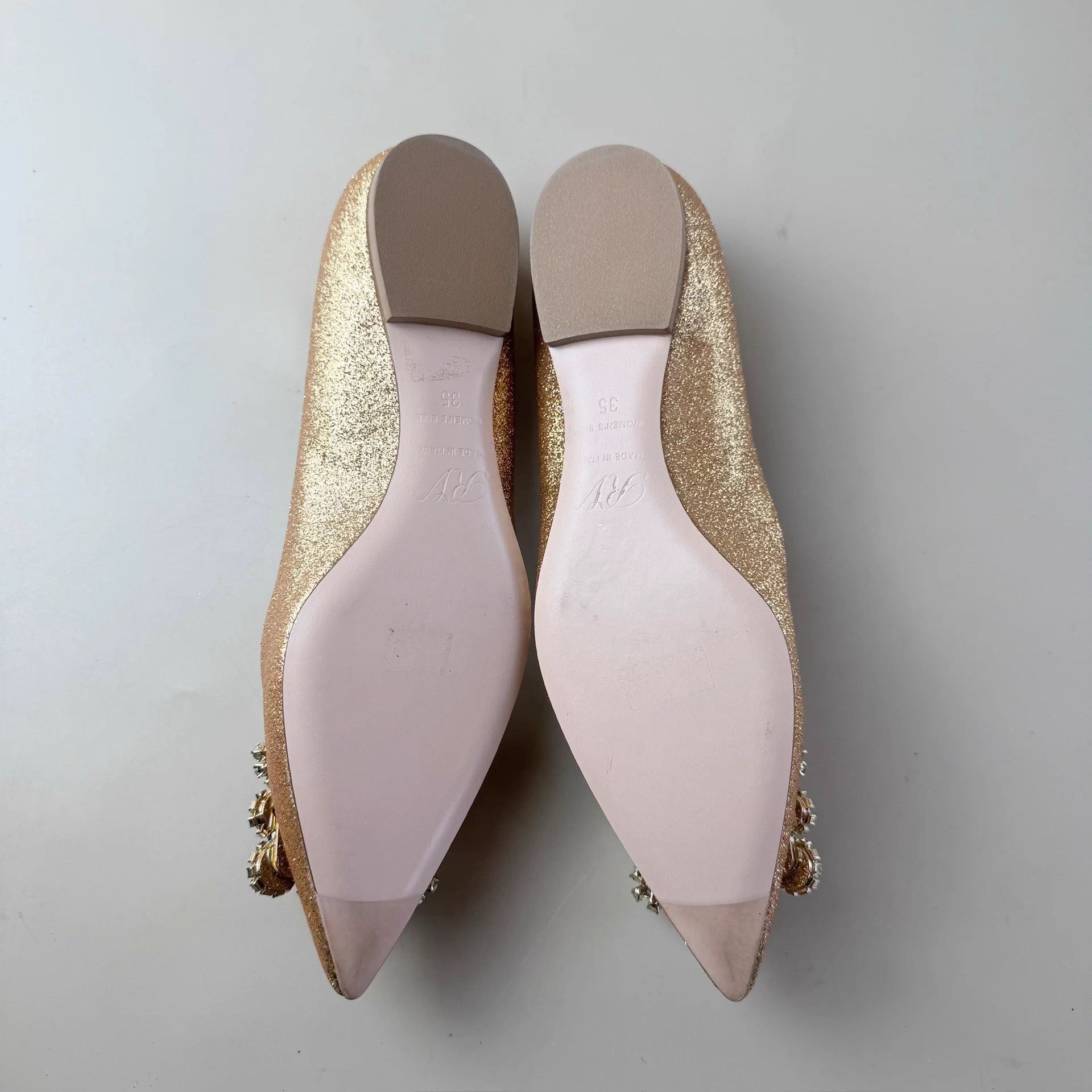 Roger Vivier Rose Gold Crystal Slingback Pumps 35