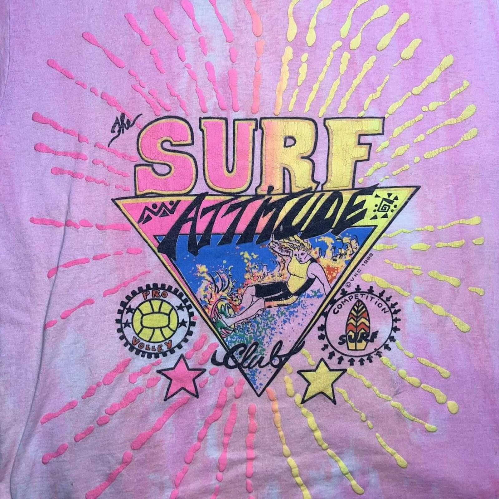Other Vintage 90s Surf Attitude Club Neon Pink Tie-Dye Shirt XL Size US M / EU 48-50 / 2 - 3 Thumbnail