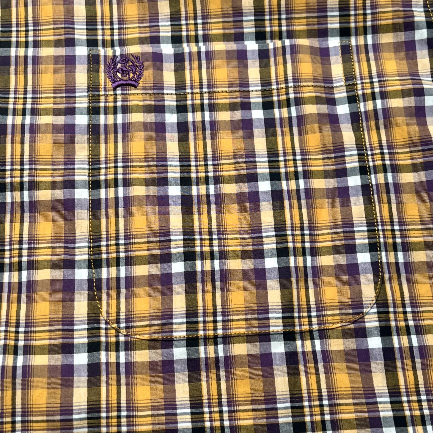 Vintage CINCH Button-Down Shirt Men’s Large Plaid Short Sleeve Cotton Yellow Purple Size US L / EU 52-54 / 3 - 3 Thumbnail