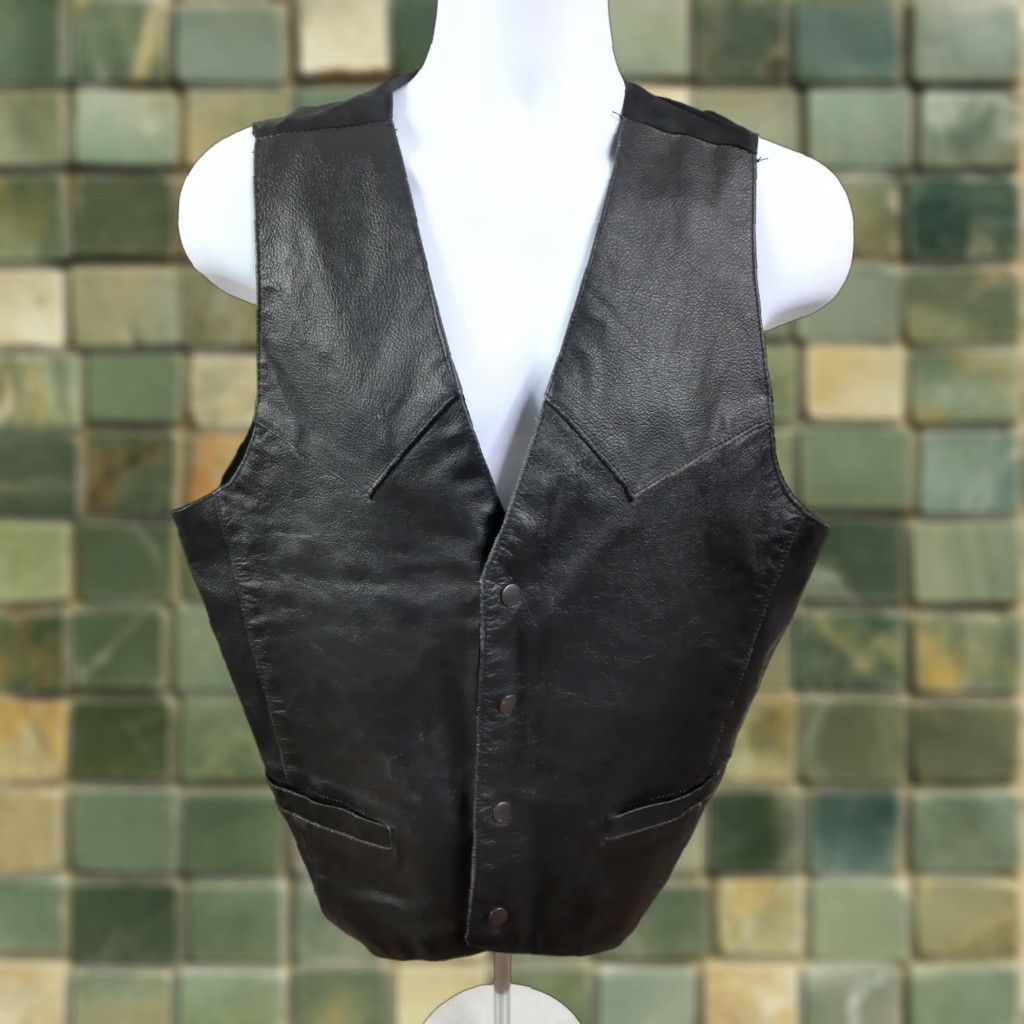 Vintage VINTAGE Permit Platinum Leather Black Mens Vest Western Style M Medium Pockets Size US M / EU 48-50 / 2 - 1 Thumbnail