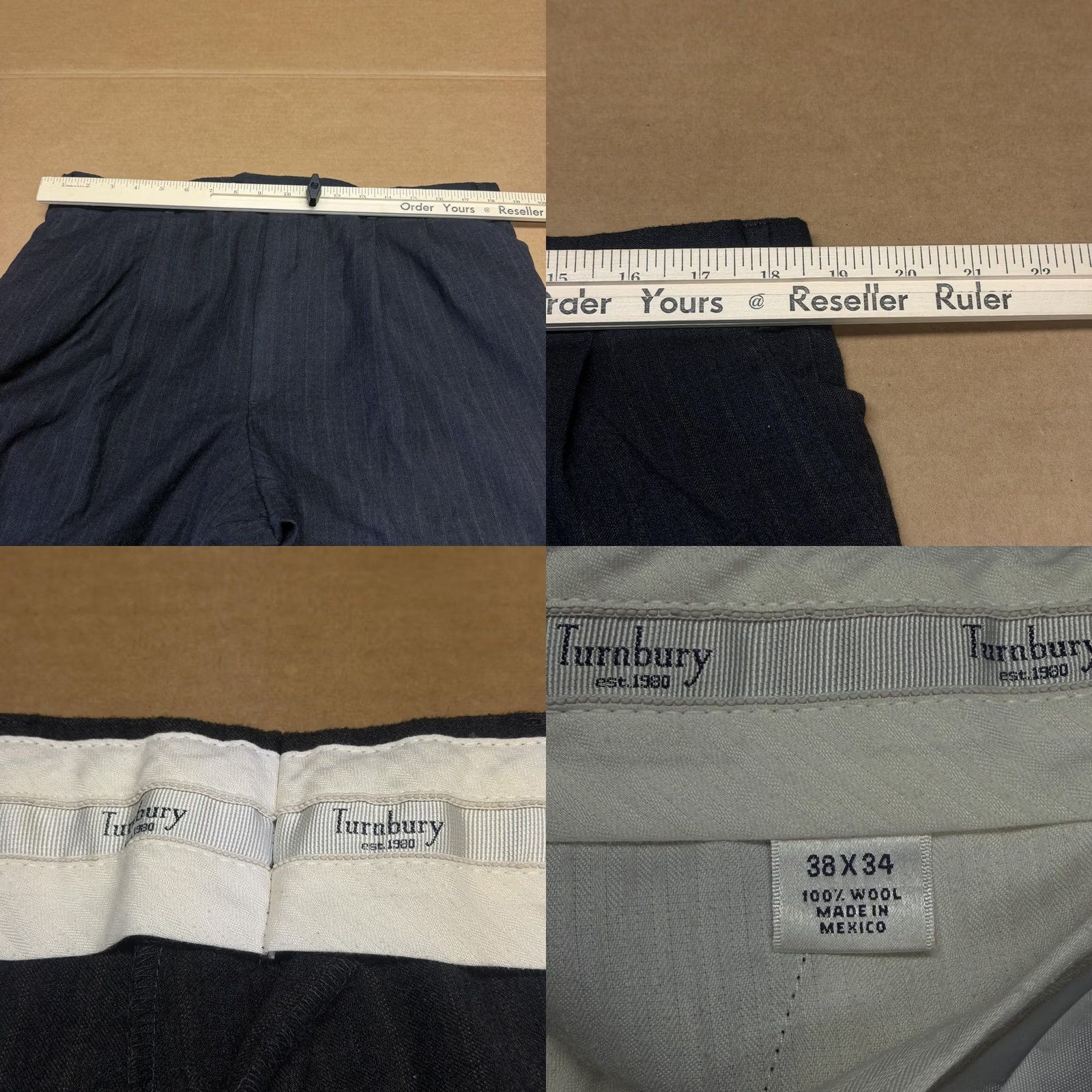 Vintage Turnbury Mens 38x32 Gray Wool Pants - Formal Dress Slim Fit Size US 38 / EU 54 - 8 Thumbnail