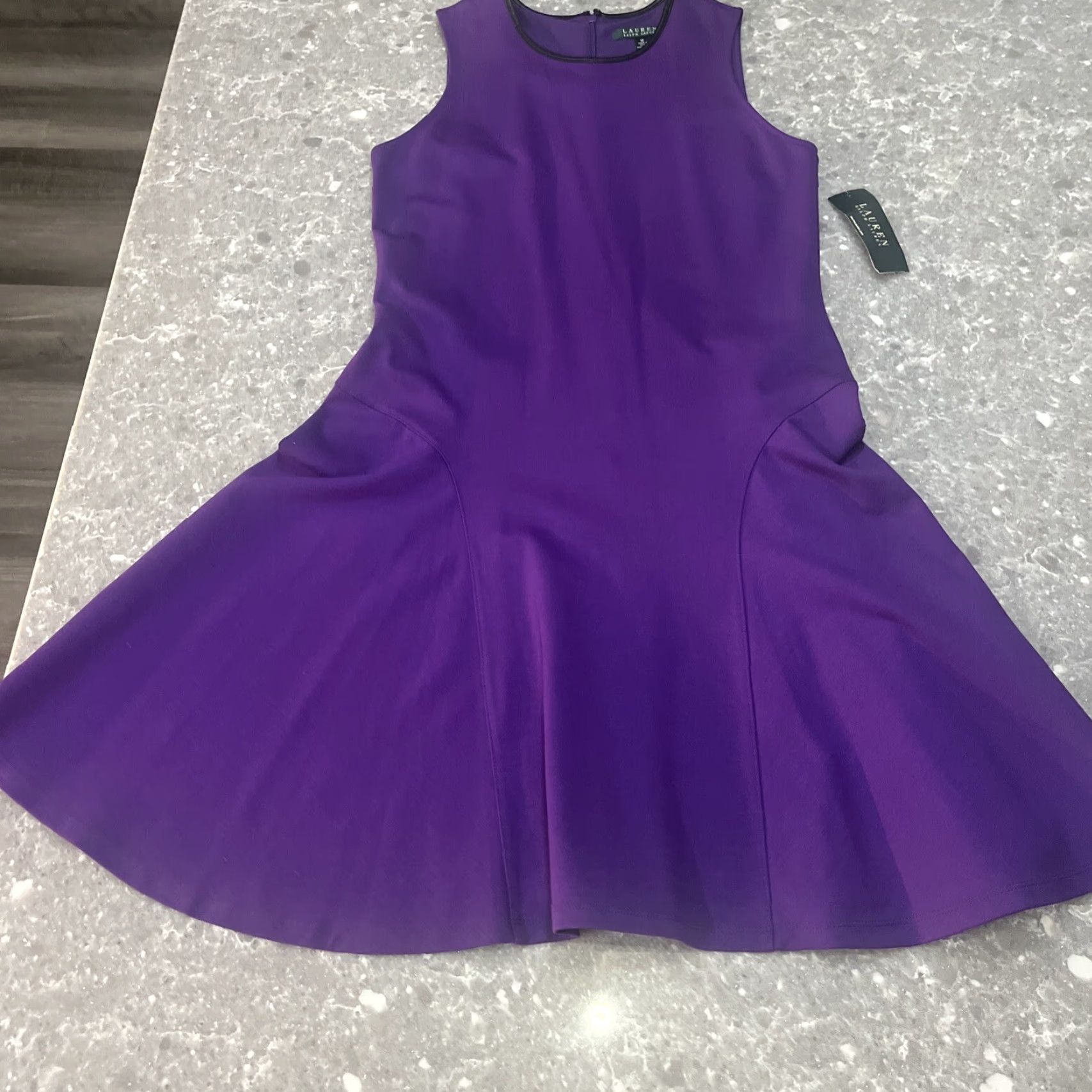 Ralph Lauren Ralph Lauren Dress A-Line Sleeveless Plum Black Faux Leather Trim Ponte Above Knee Size M Women Size M / US 6-8 / IT 42-44 - 4 Thumbnail