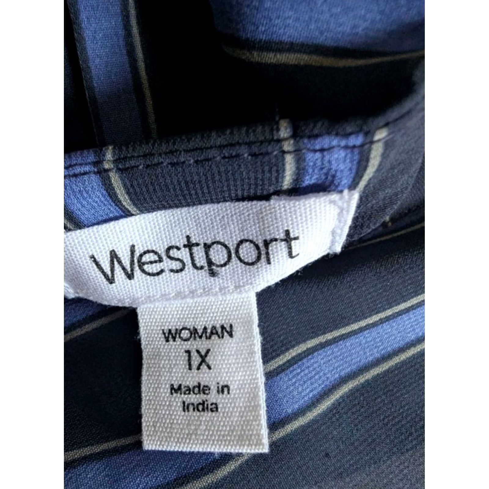 Vintage Westport Blouse 3/4 Tie Sleeve Navy & Cobalt Striped Women's 1X EUC Size XL / US 12-14 / IT 48-50 - 5 Thumbnail