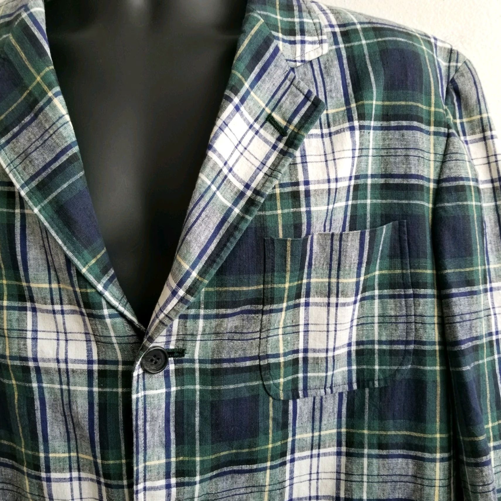 Tommy Hilfiger VINTAGE Tommy Hilfiger Blazer Shirt Mens 90's USA made Navy Blue Green Plaid Size Large Size 42R - 4 Thumbnail