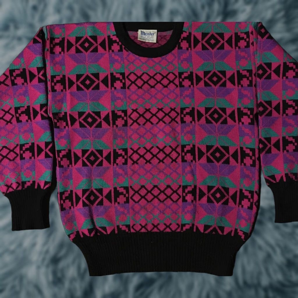 Vintage VINTAGE Meister Geometric Knit Sweater S Women Pink 80s 90s Abstract Pullover Art Heart Ski Sailing Camping Retro Hip Hop USA Size S / US 4 / IT 40 - 1 Thumbnail