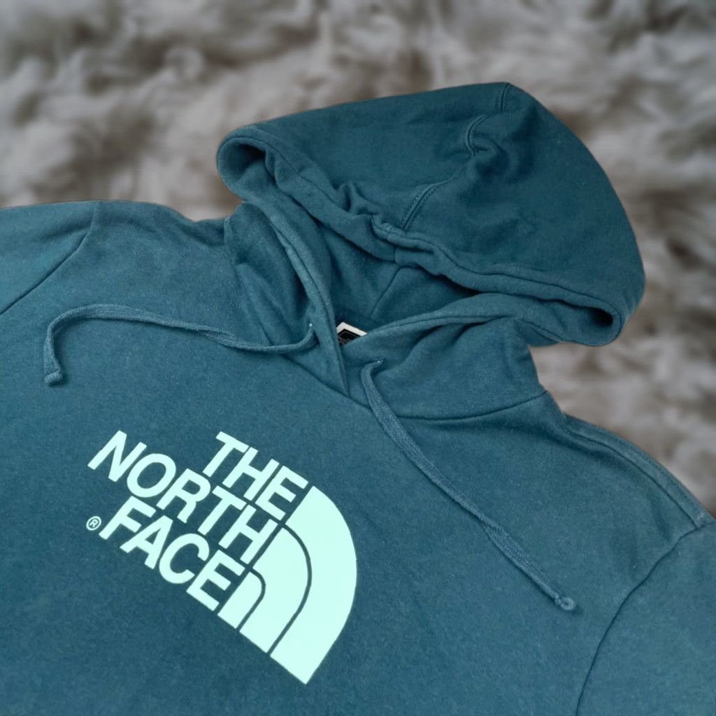 The North Face Women's Pullover Hoodie Teal Blue XL Logo Pockets Hooded Long Sleeve Regular Fit