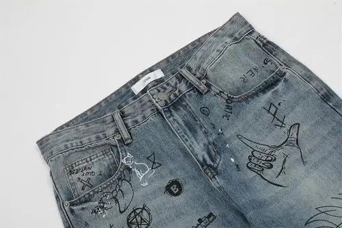 Japanese Brand × Jean High street hand-painted graffiti bootcut jeans for men Size US 32 / EU 48 - 3 Thumbnail