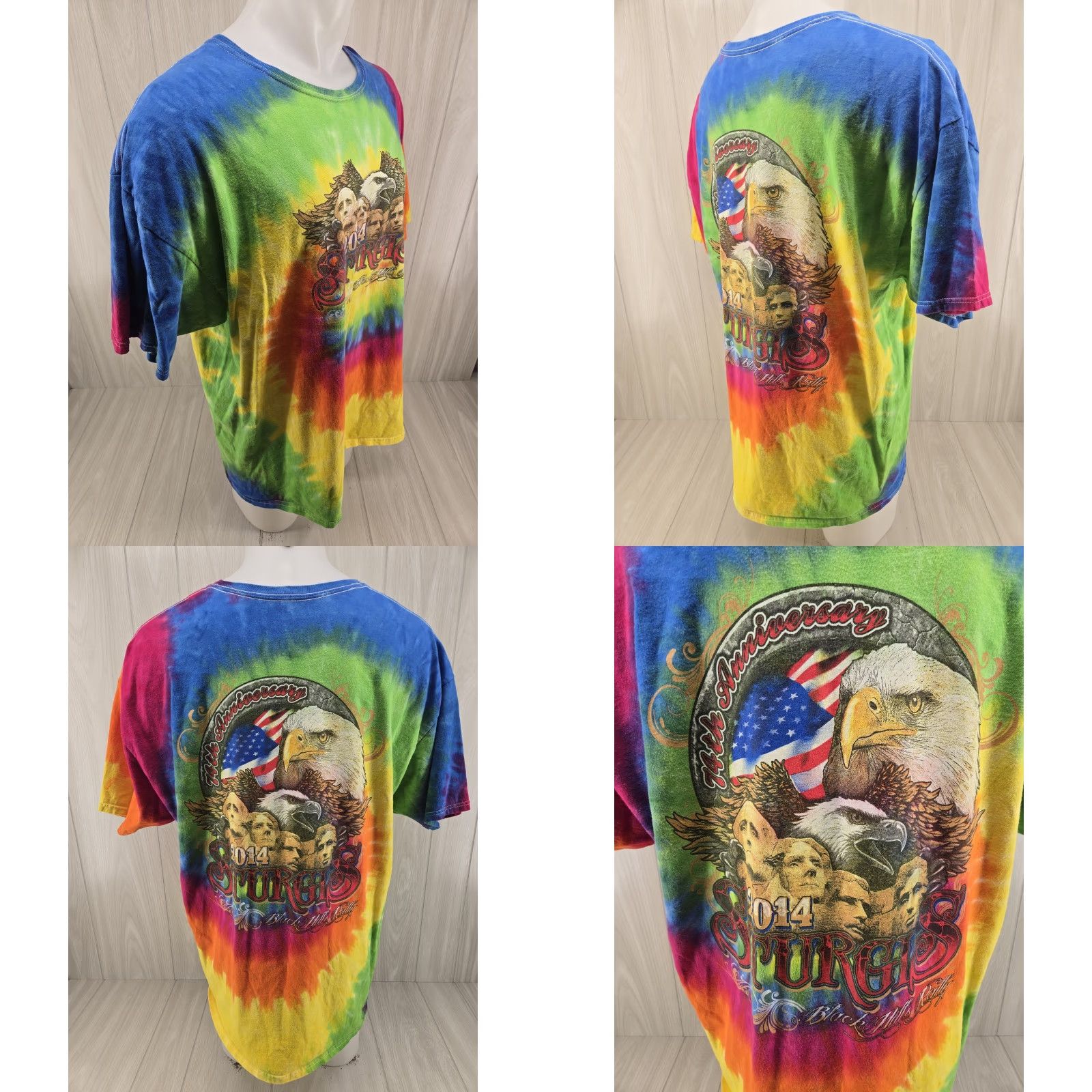 Hanes Sturgis 2014 Tie Dye 2XL T-Shirt Motorcycle Rally Double Sided Mens Size US XXL / EU 58 / 5 - 8 Thumbnail