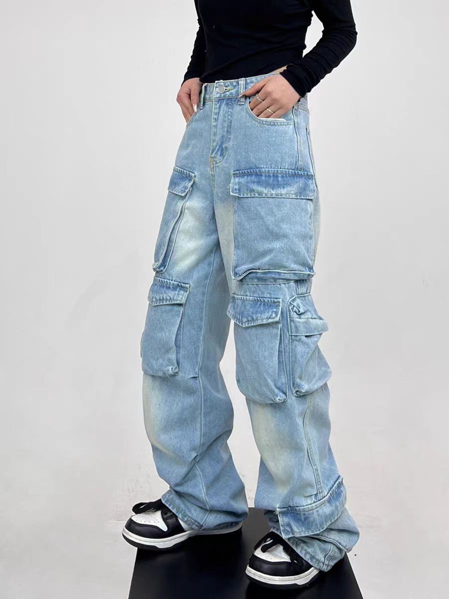 Japanese Brand × Jean High Street Multi-Pocket Washed Retro Straight Work Jeans Size US 31 - 1 Thumbnail