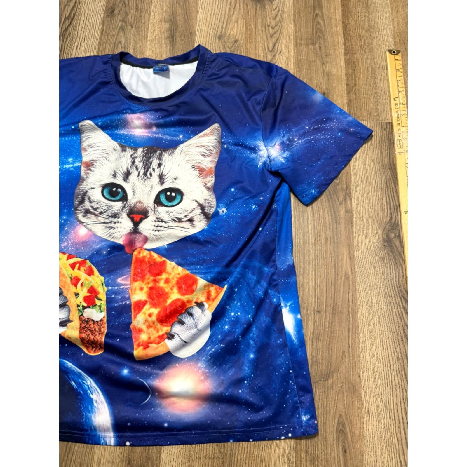 Vintage Ladipas Shirt Mens XL Blue Galaxy Cat and Pizza Print Crewneck Short Sleeve Shirt Mens XL Blue Galaxy Cat and Pizza Print Crewneck Short Sleeve Size US XL / EU 56 / 4 - 3 Thumbnail