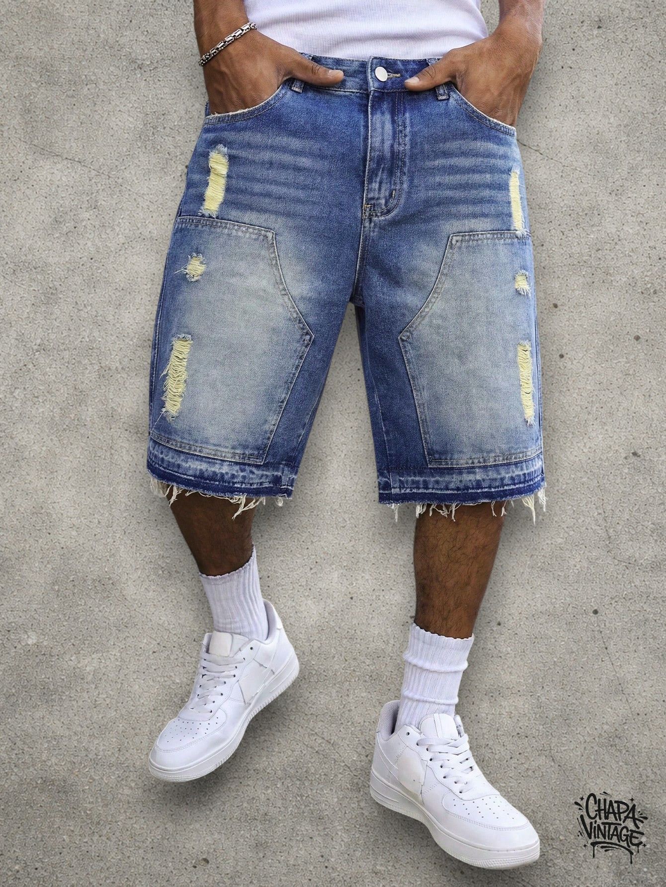 Japanese Brand Distressed washed denim shorts Size US 32 / EU 48 - 1 Thumbnail