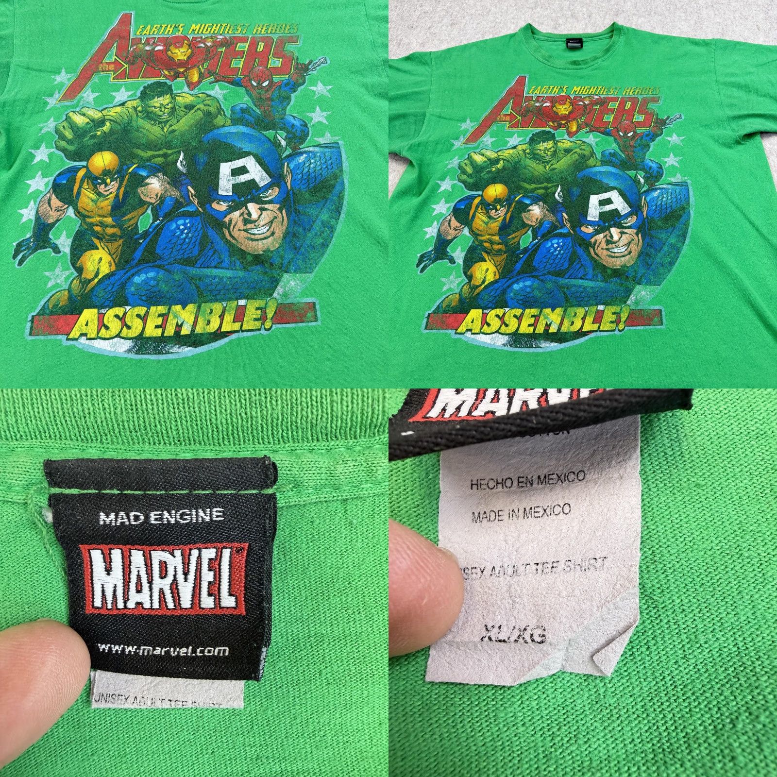 Vintage Marvel Avengers Assemble Men XL Hulk Ironman Captain Spider Wolverine T-Shirt Green Crew Neck Short Sleeve Graphic Print Size US XL / EU 56 / 4 - 8 Thumbnail