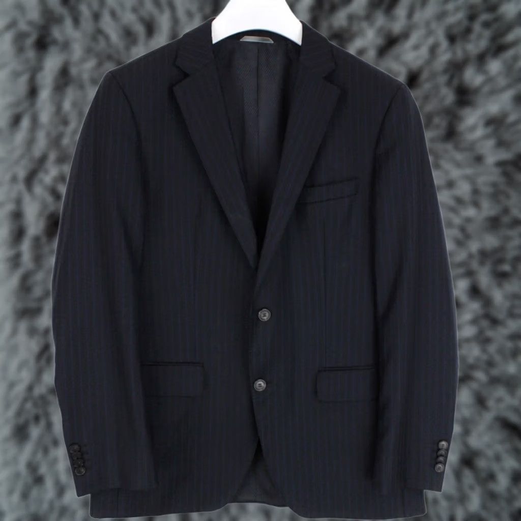Hugo Boss HUGO BOSS Blazer The James/Sharp2 WE Wool Pinstripe Notch Lapel Mens US 36 Button Front 2 Buttons Regular Size Black Size 36R - 1 Thumbnail