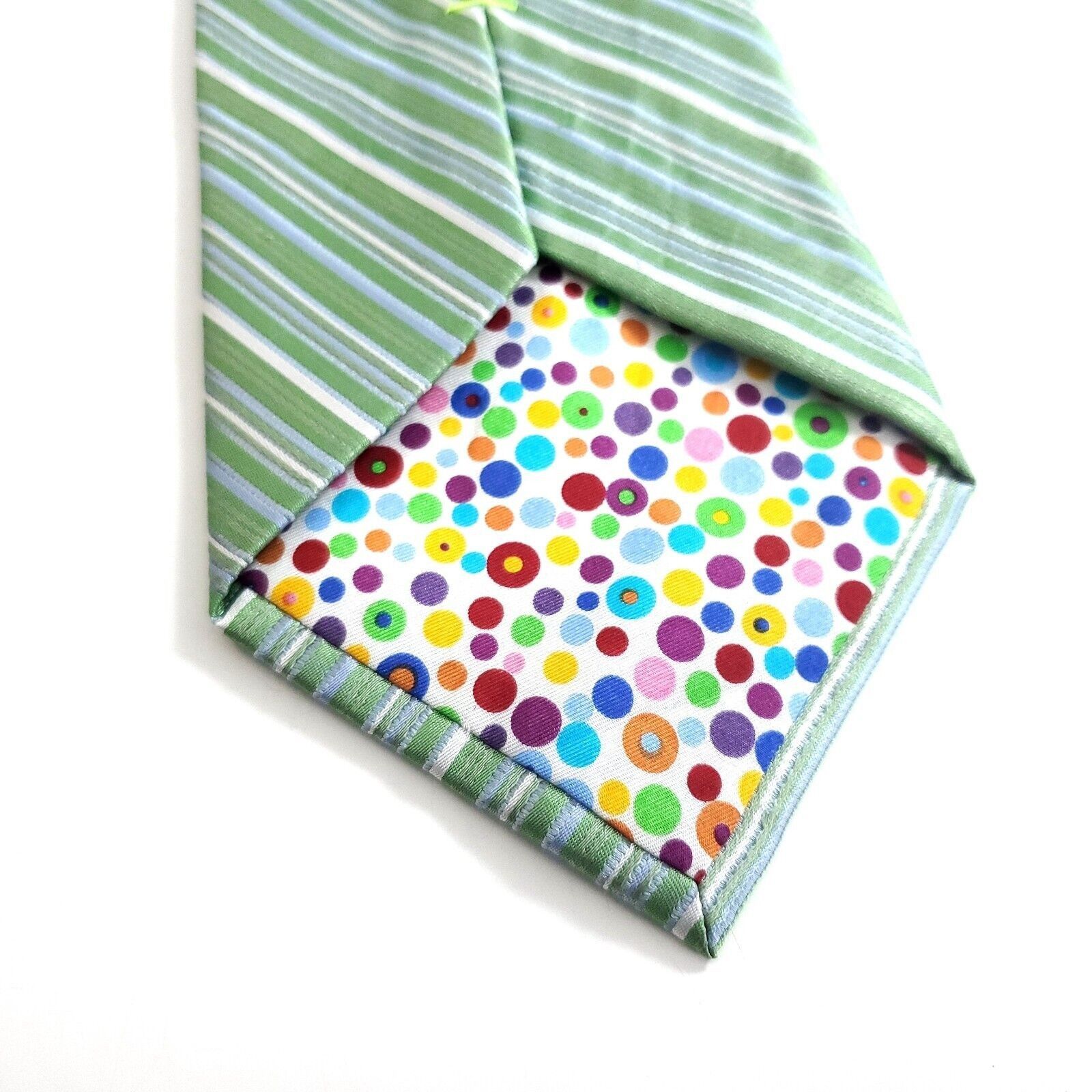 Designer City Of London Green Blue Striped Woven Wide Silk Tie Size ONE SIZE - 4 Thumbnail