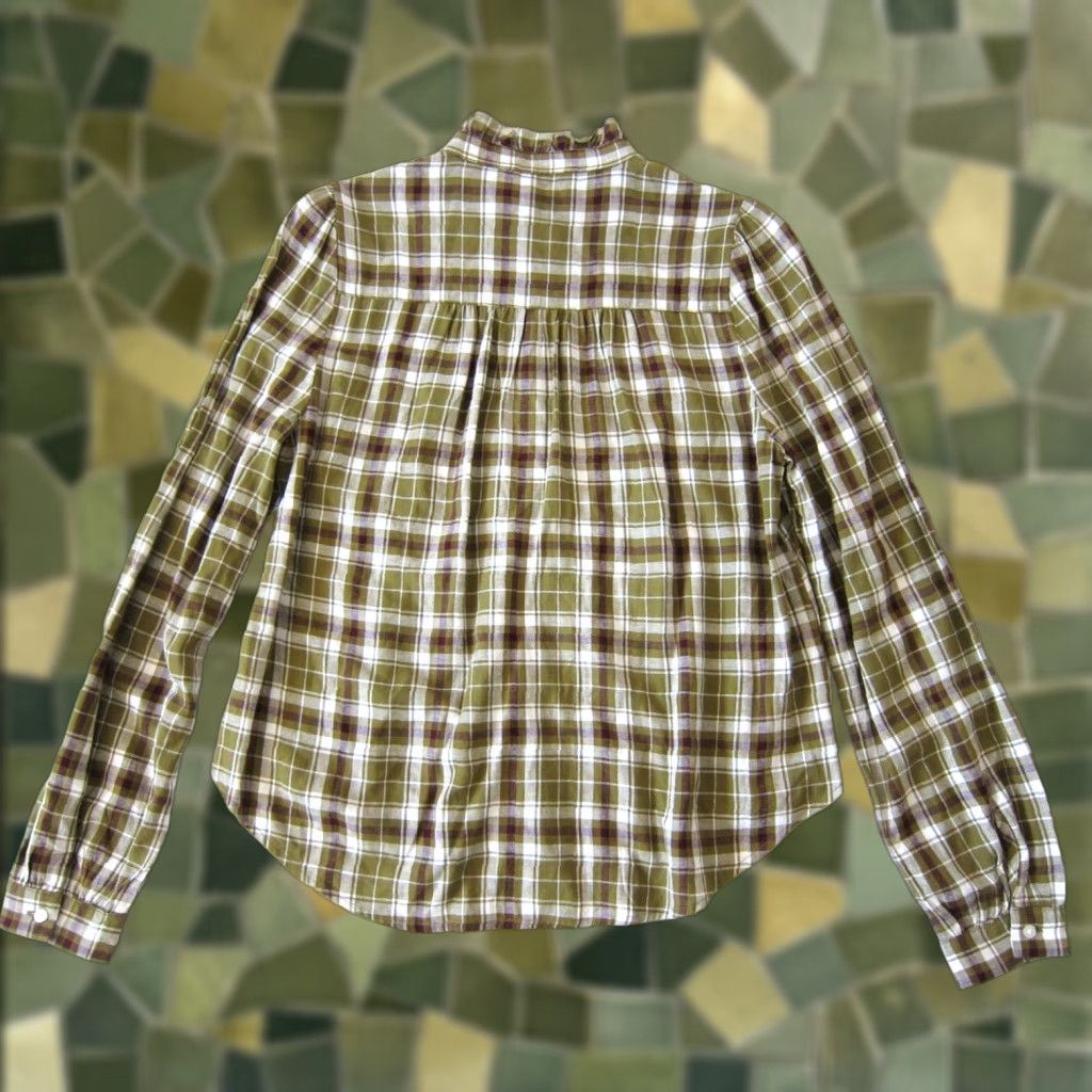 Ann Taylor NWT Ann Taylor Loft Blouse Shirt Button Long Sleeve Collared Plaid Ruffle XS Green Women Proudly Made in Indonesia Size XS / US 0-2 / IT 36-38 - 1 Thumbnail