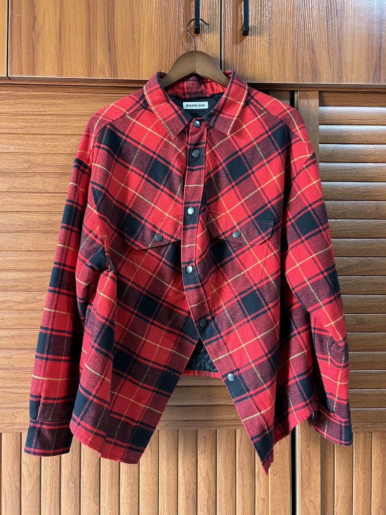 Balenciaga Balenciaga size 36 Black and red plaid cotton-padded jacke Size L / US 10 / IT 46 - 1 Thumbnail