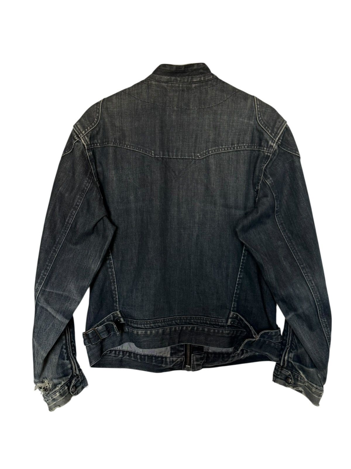 Levi's Levi’s Navy Washed Distressed Double Zip Biker Denim Jacket Size US XL / EU 56 / 4 - 6 Thumbnail