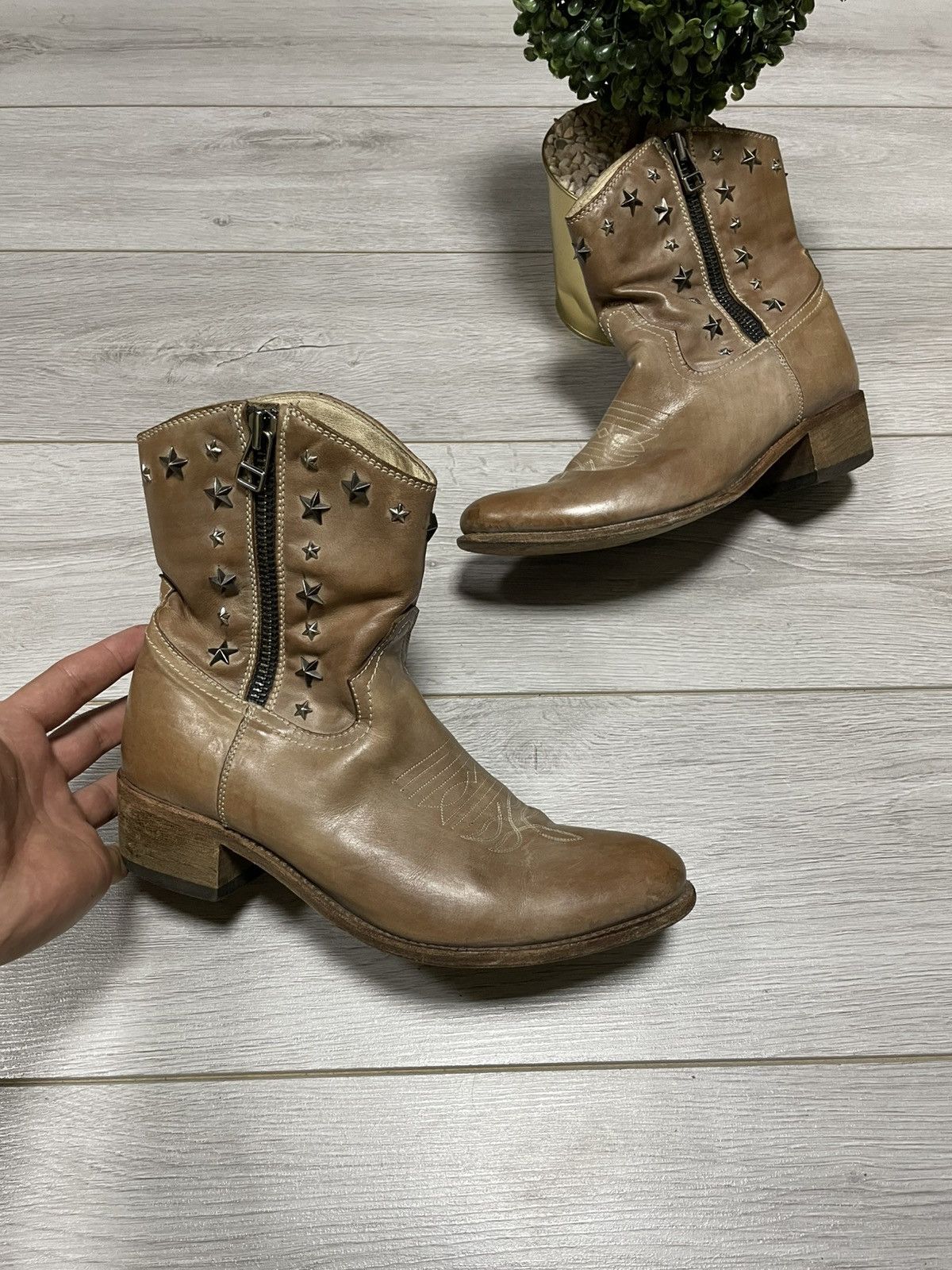 Sancho Boots Sancho stars 🌟 cowboy vintage western boots side zip Size US 10 / IT 40 - 1 Thumbnail