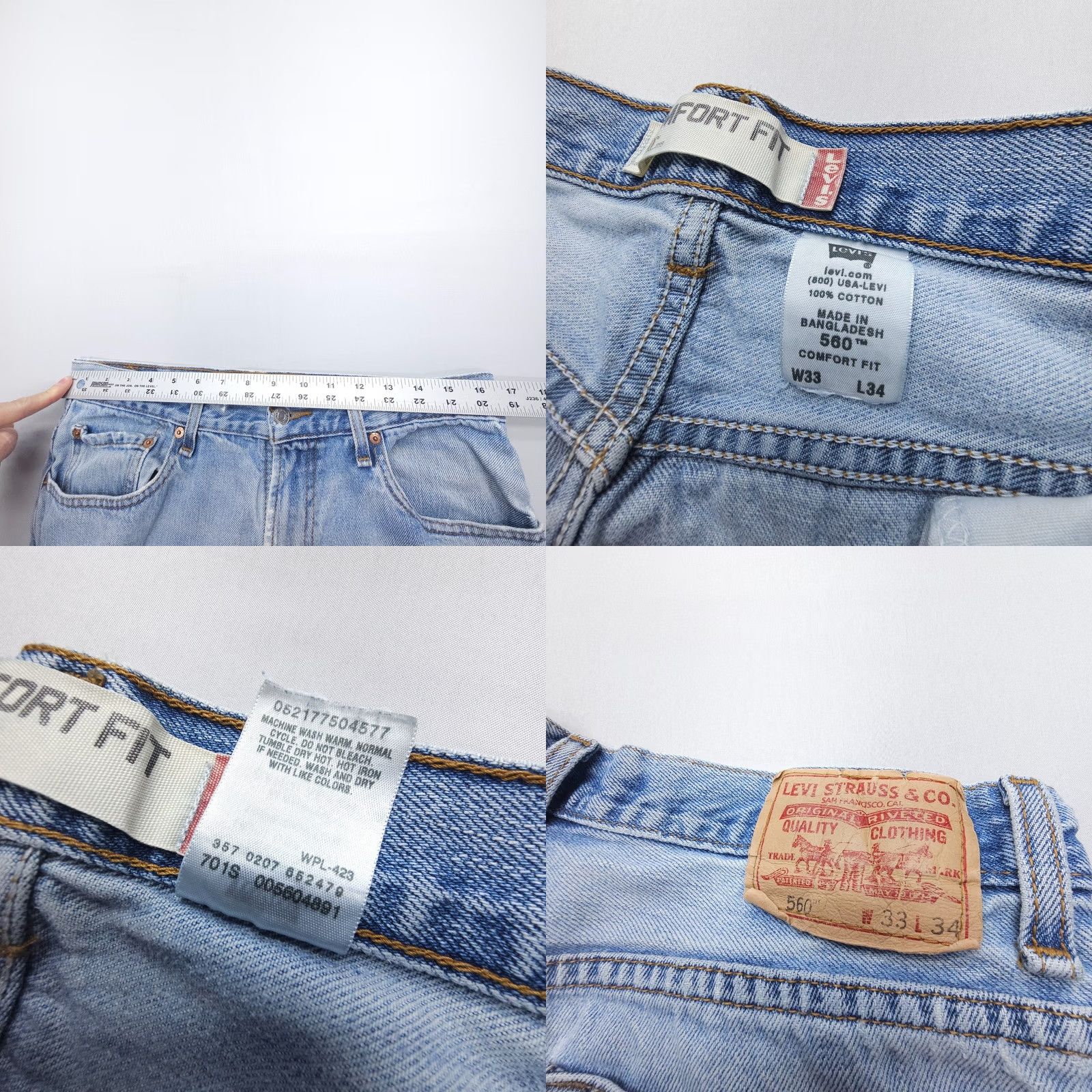 Levi's VINTAGE Levi's 560 Jeans Mens 33 x 34 Light Blue 90s American Baggy Comfort Fit 5-Pocket Denim Jeans Mens Size US 33 - 9 Thumbnail