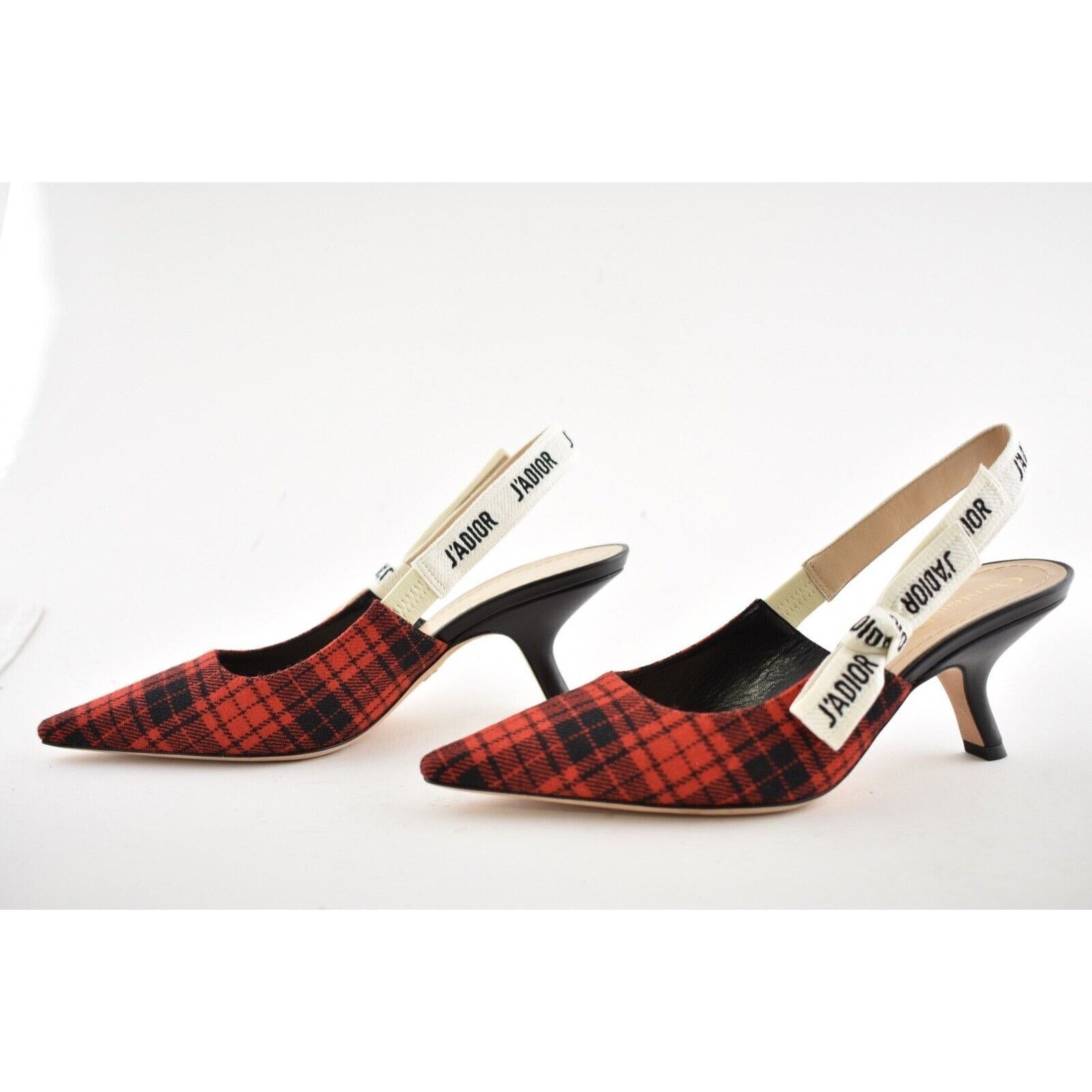 J'adior Jadior Check Slingback Sling Sandal Heel Pump 37