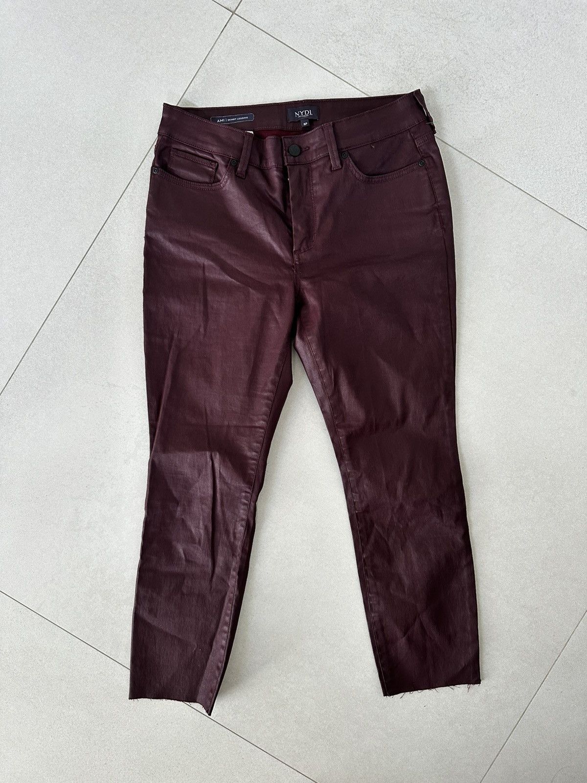 NYDJ NYDJ Women's Burgundy Coated Jeans Raw Hem size 8P Size 30" / US 8 / IT 44 - 1 Thumbnail