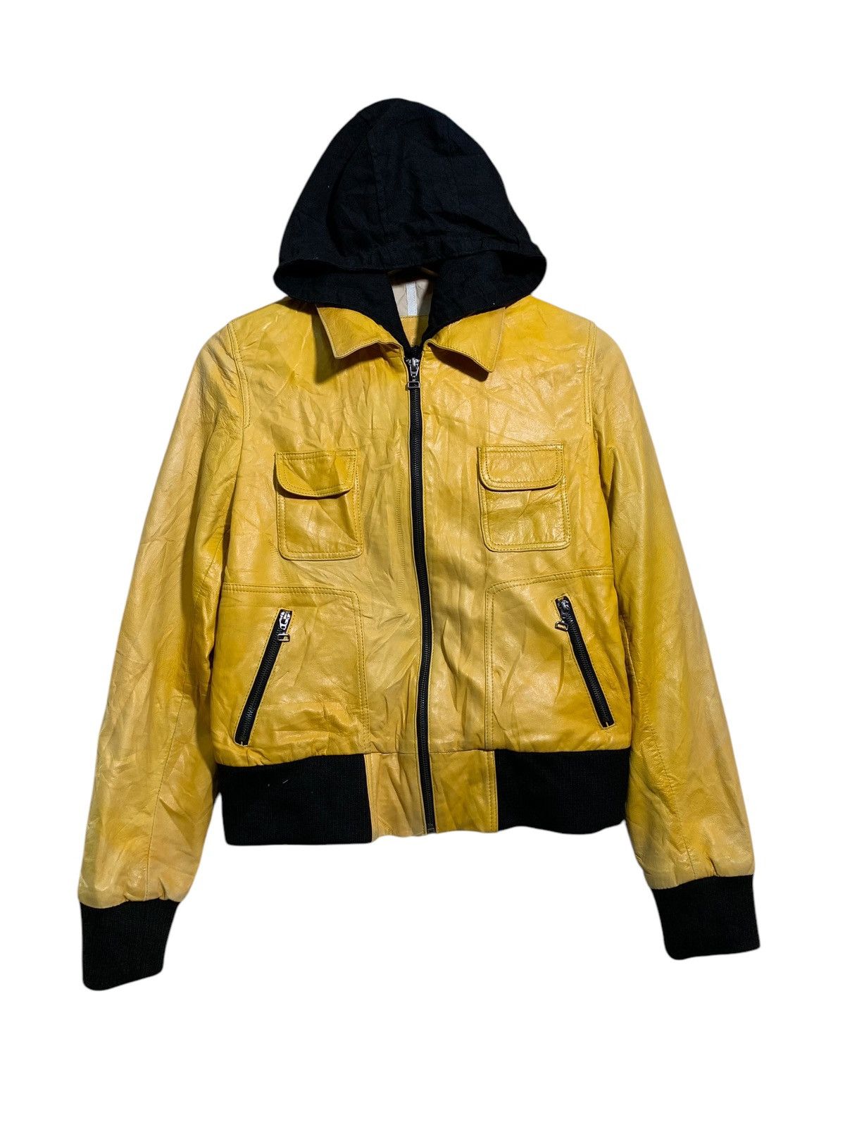 Genuine Leather 🔥RARE YELLOW LEATHER PARK HOODIE JACKETS Size US XL / EU 56 / 4 - 1 Thumbnail