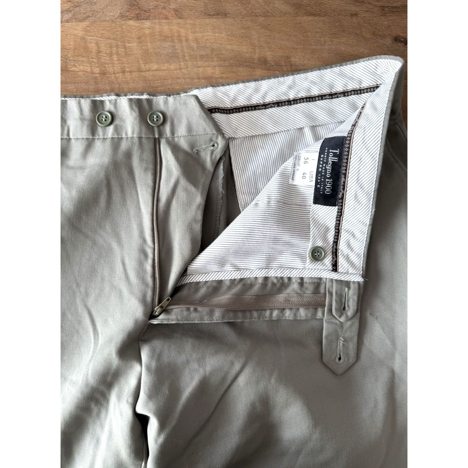 Vintage Tollegno 1900 Green Wool Dress Pants Mens Size 40x29 Trousers Regular Flat Front 5-Pocket Back Pocket Button Zipper Front Men’s Pants Size US 40 / EU 56 - 4 Thumbnail