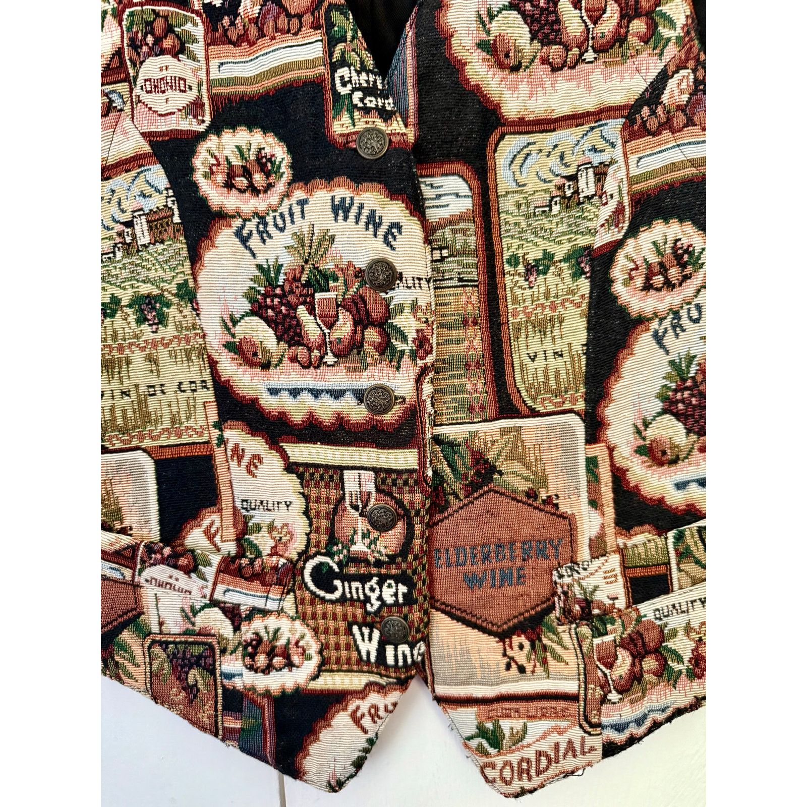 Vintage Black Beige Tapestry Fruit Wine Vest Jacket Whimsygoth Med Size M / US 6-8 / IT 42-44 - 3 Thumbnail
