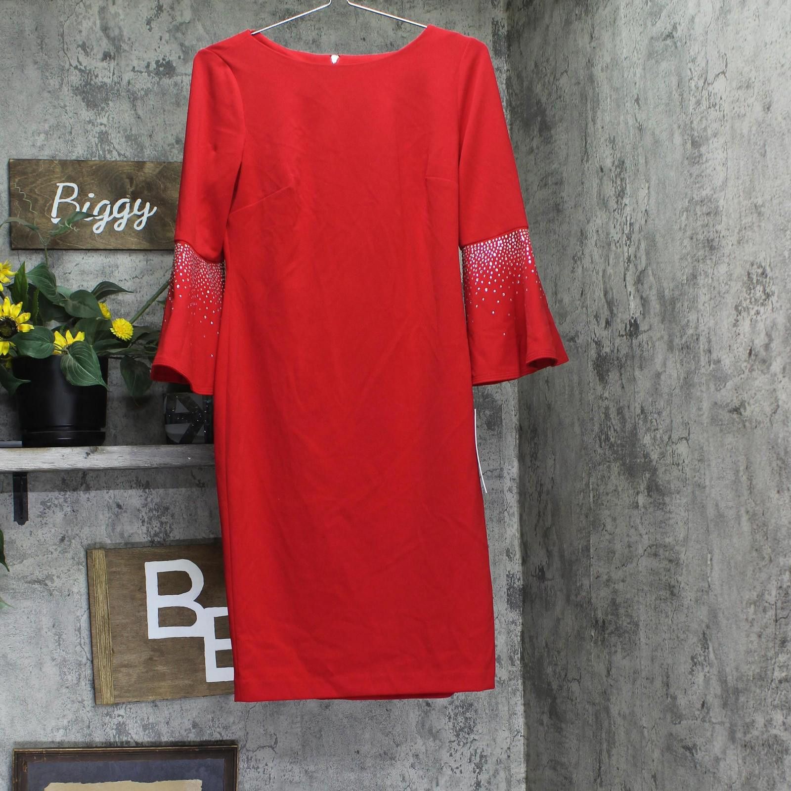 Calvin Klein Bell Sleeve Back Zip Dress Cd4cc3d8 Red 6