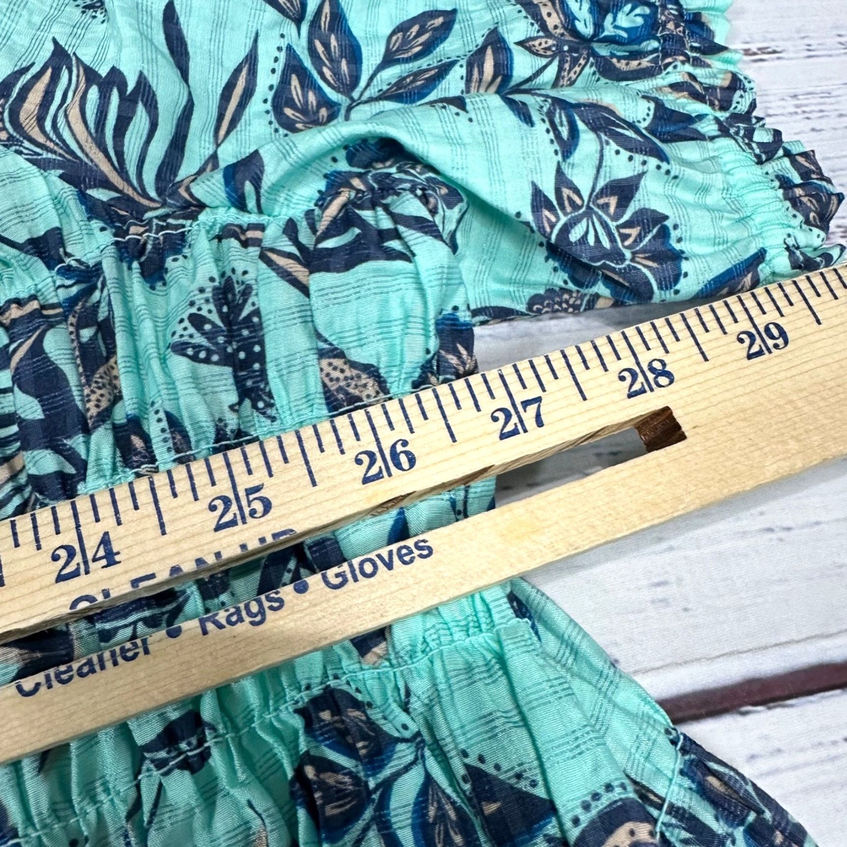 Vintage Lane Bryant Blouse Short Puff Sleeve Smocked Top Plus 24 Aqua Green Floral Pullover Women Size 4XL / US 24-26 - 3 Thumbnail