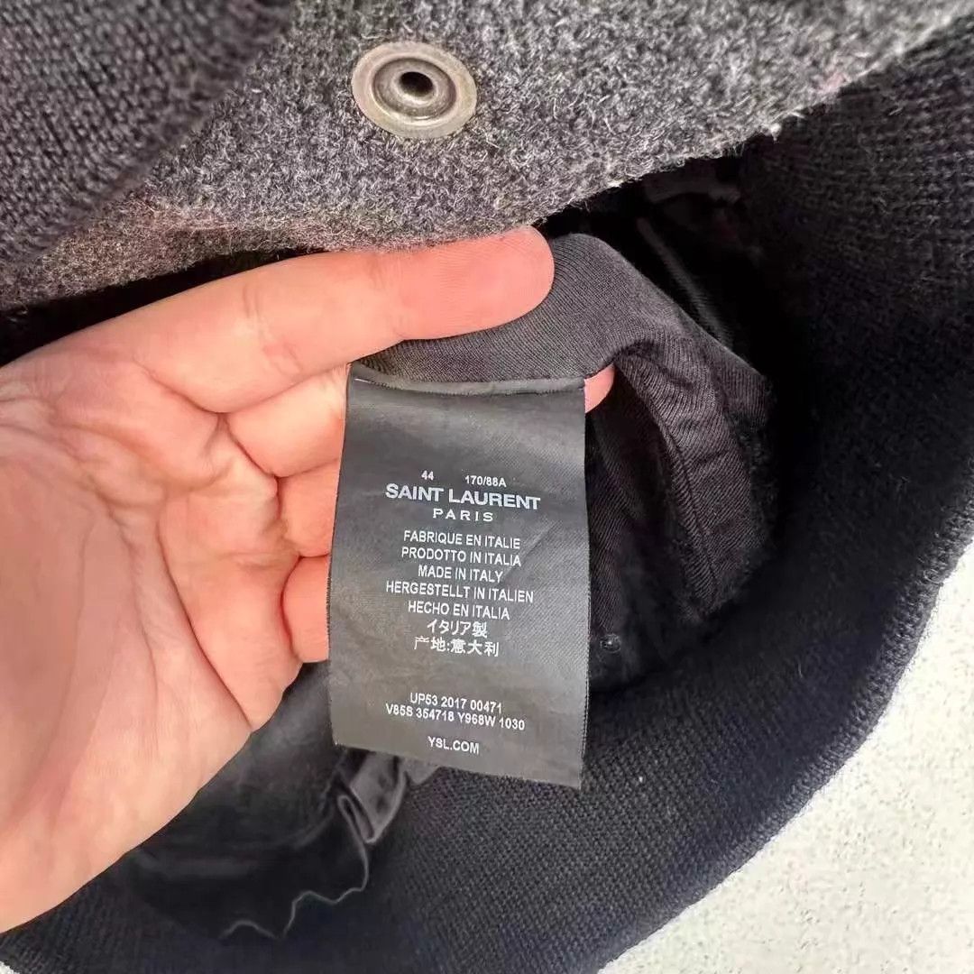 Saint Laurent Paris SLP gray wool leather panel baseball jacket 44 Size US S / EU 44-46 / 1 - 4 Thumbnail