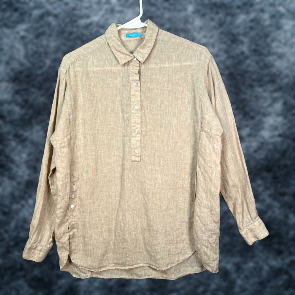 J.McLaughlin J. McLaughlin Womens Small Beige Linen Button Shirt Blouse with Side Detail Size S / US 4 / IT 40 - 1 Thumbnail