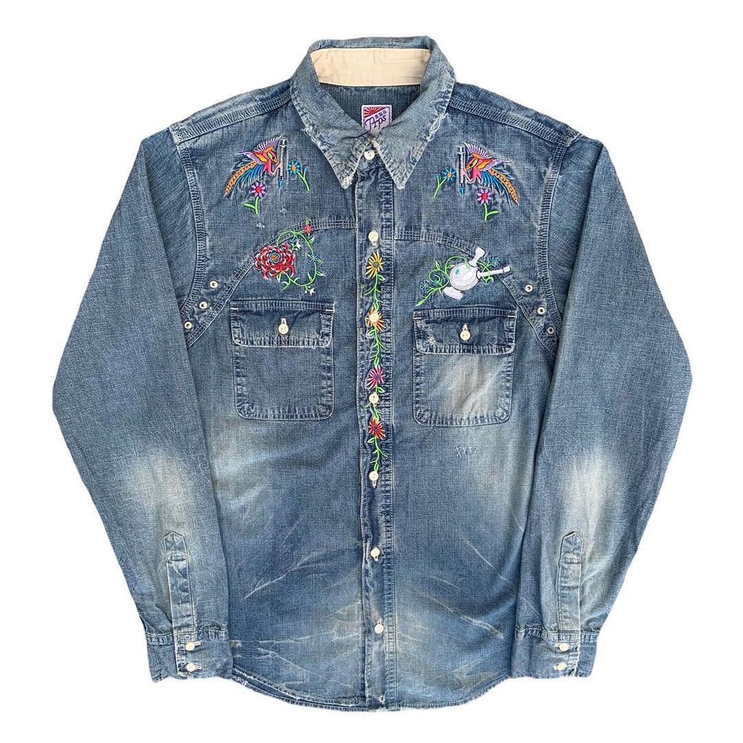 Other Prps Embroidered Distressed Denim Work Shirt Size US M / EU 48-50 / 2 - 1 Thumbnail