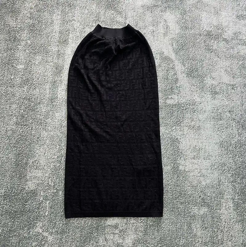 Fendi Fendi Black Cotton Letter Embroidered Midi Skirt 0089 Size 23" - 1 Thumbnail