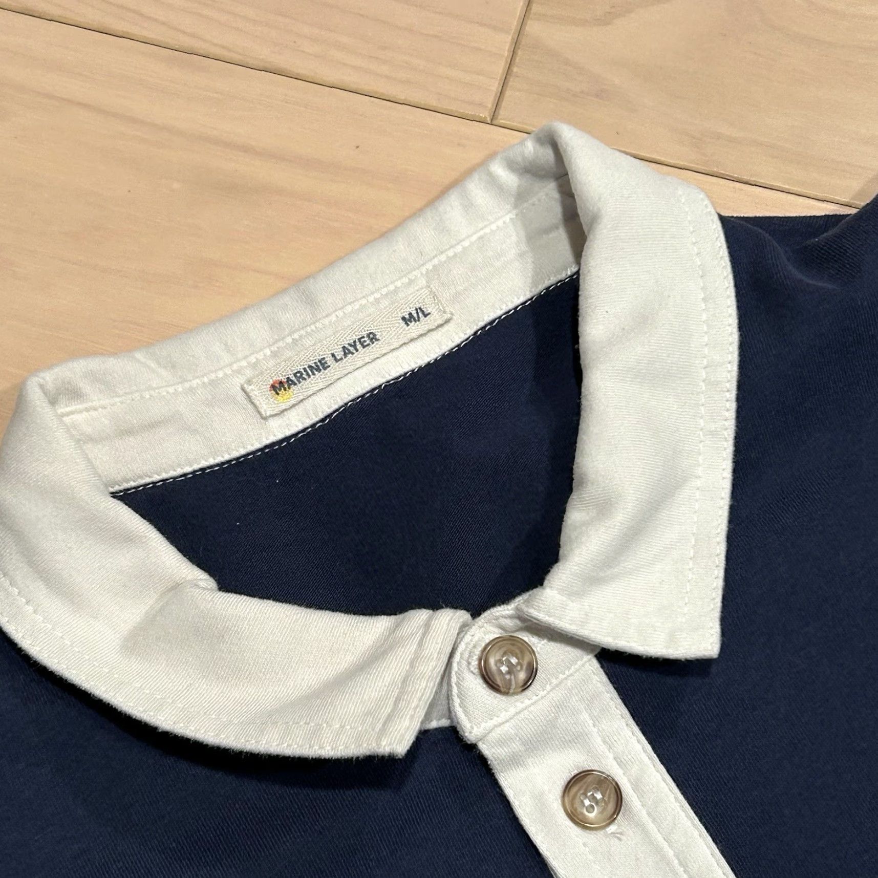 Marine Layer VINTAGE Marine Layer Navy Rugby Polo Shirt Long Sleeve Stain Men’s M/L Navy, Blue Knit Cotton Polo Shirt Rugby Shirt Mens M/L Size US M / EU 48-50 / 2 - 3 Thumbnail
