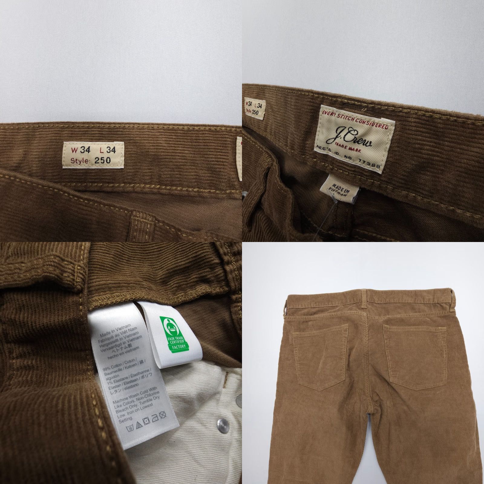 J.Crew J.CREW 250 Skinny Fit Corduroy Pants Mens 34 x 34 Brown Five Pocket Slim NWT Pants Size US 34 / EU 50 - 8 Thumbnail